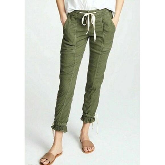 Joie Maja Green Utility Cargo Jogger Pant Ankle Cropped Linen Blend Casual 23 - Picture 2 of 16